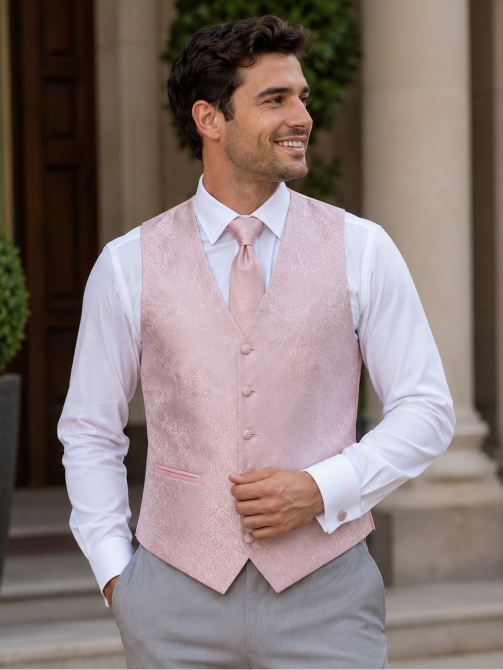 Classic Men's Pink Paisley Wedding Vest & Tie Set